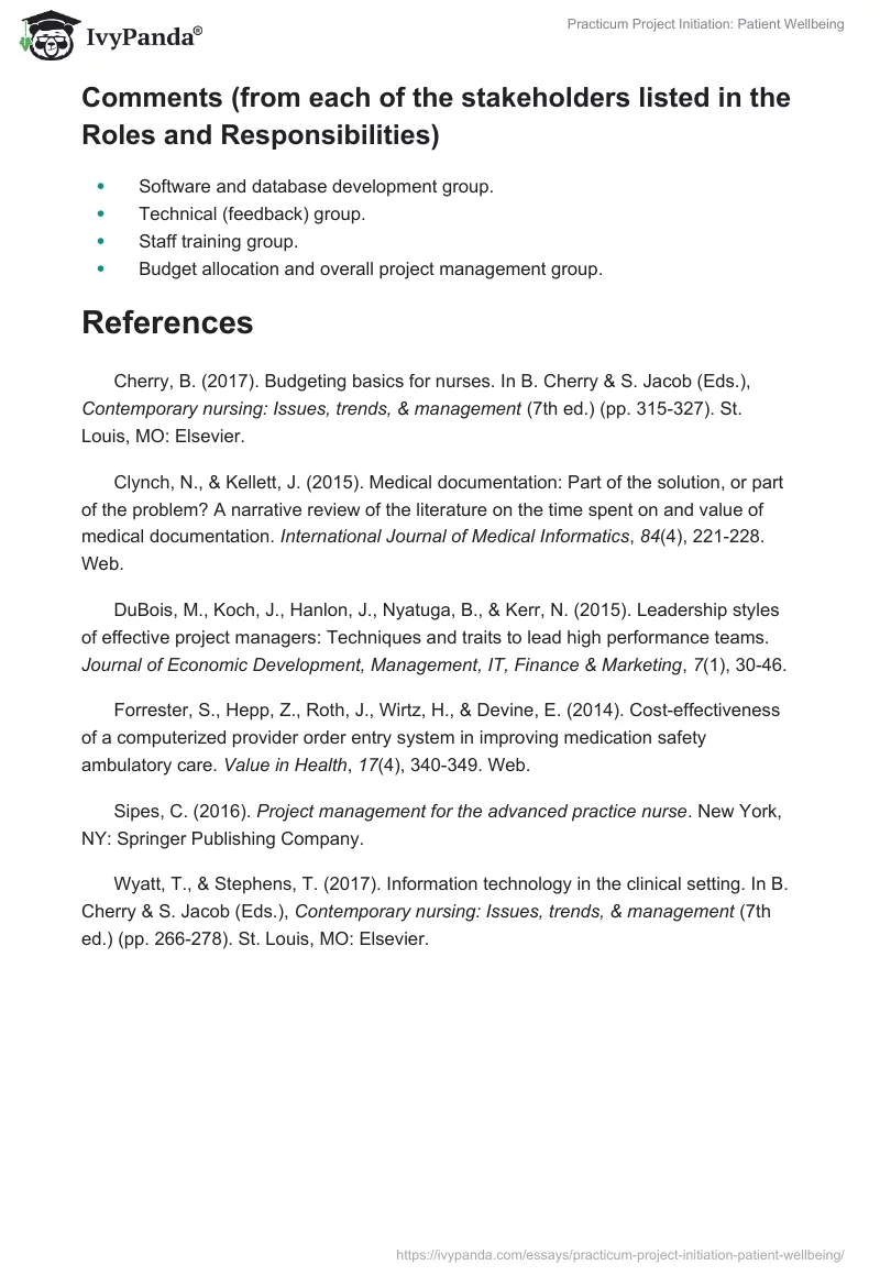 Practicum Project Initiation: Patient Wellbeing. Page 5