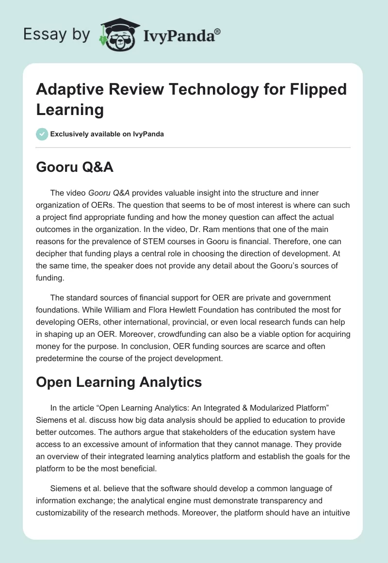 Adaptive Review Technology for Flipped Learning. Page 1