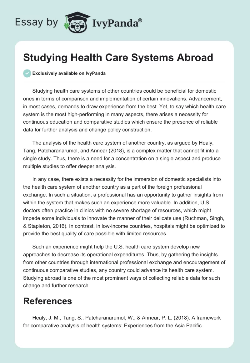 Studying Health Care Systems Abroad. Page 1