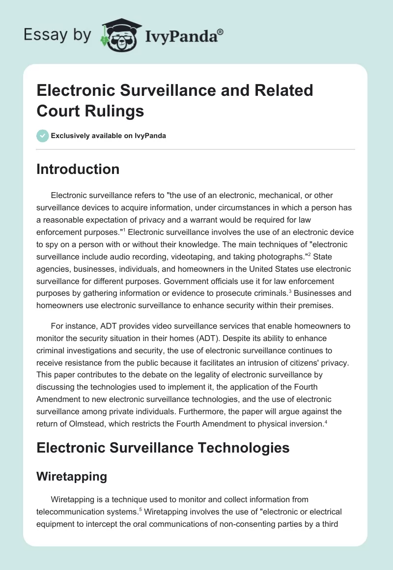 Electronic Surveillance and Related Court Rulings. Page 1