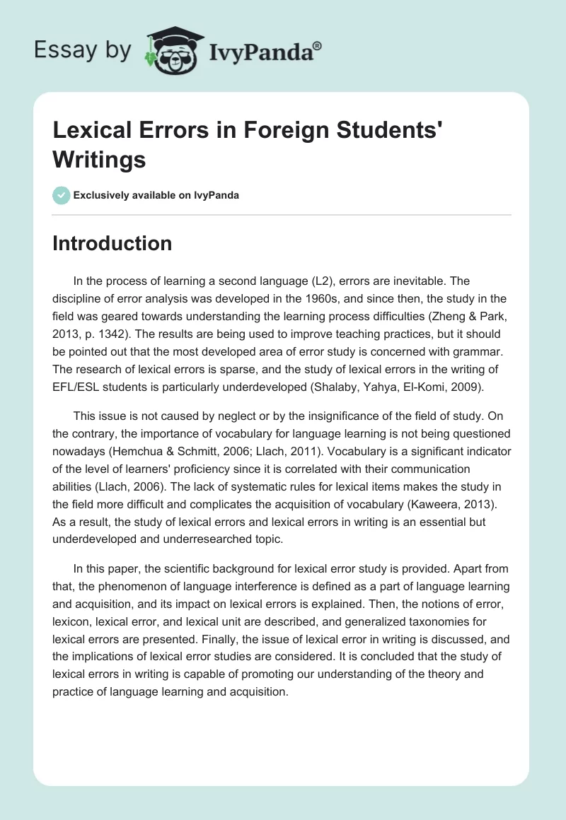 Lexical Errors in Foreign Students' Writings. Page 1