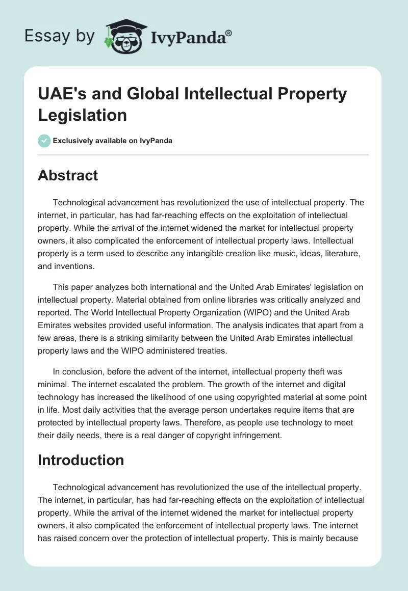 UAE's and Global Intellectual Property Legislation. Page 1