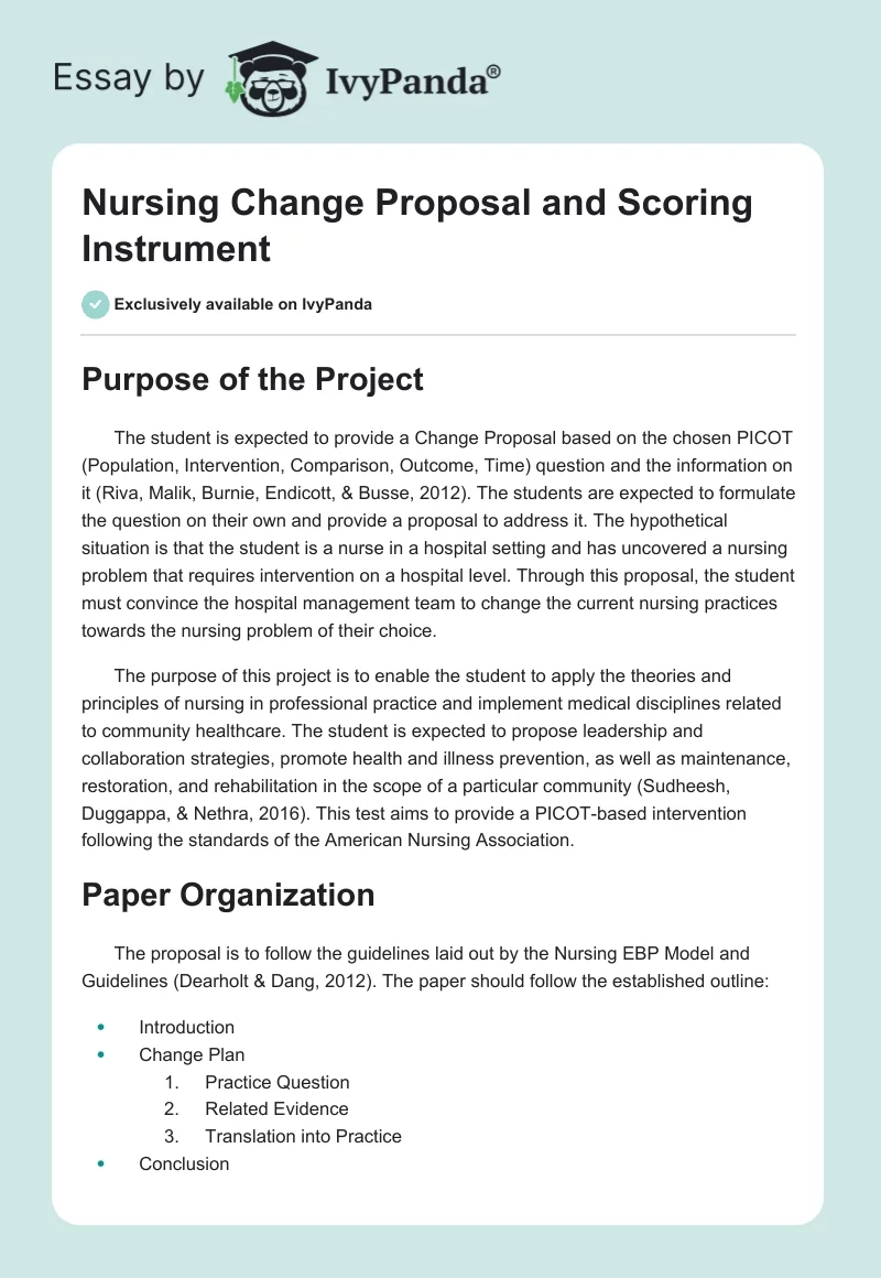 Nursing Change Proposal and Scoring Instrument. Page 1