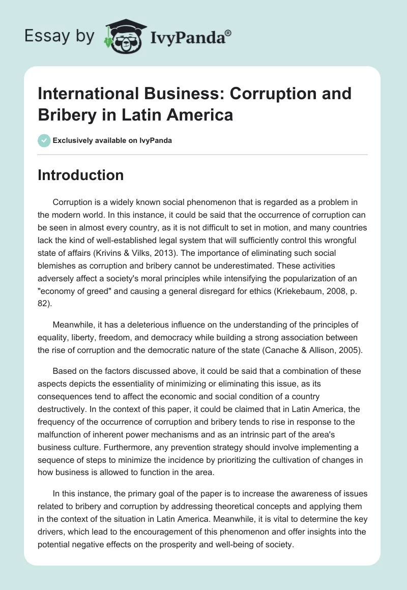 International Business: Corruption and Bribery in Latin America. Page 1