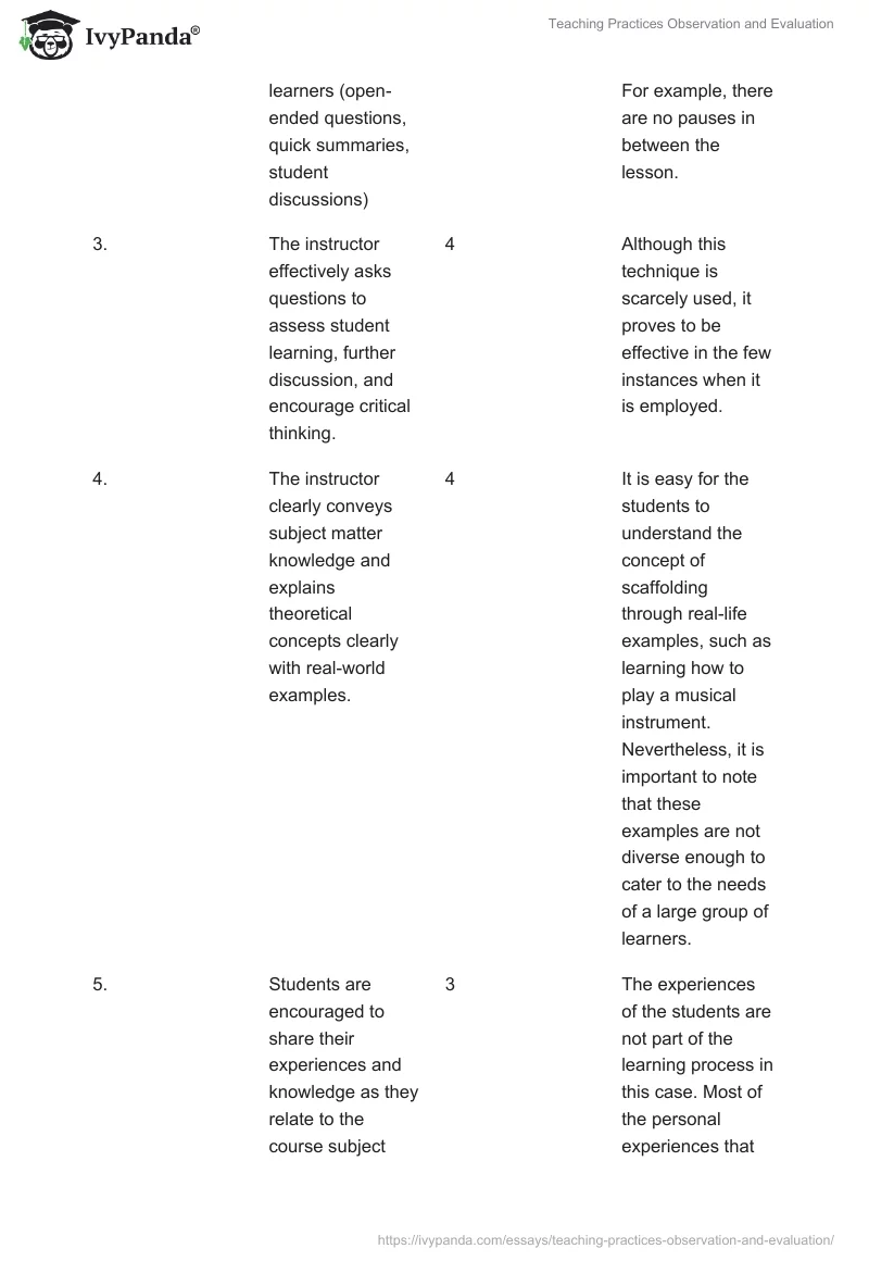 Teaching Practices Observation and Evaluation. Page 2