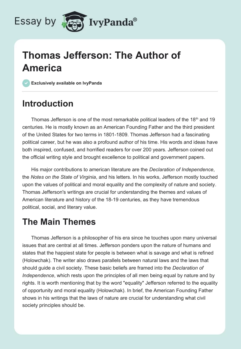 Thomas Jefferson: The Author of America. Page 1