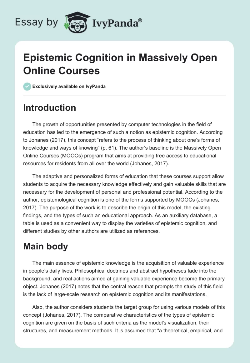 Epistemic Cognition in Massively Open Online Courses. Page 1