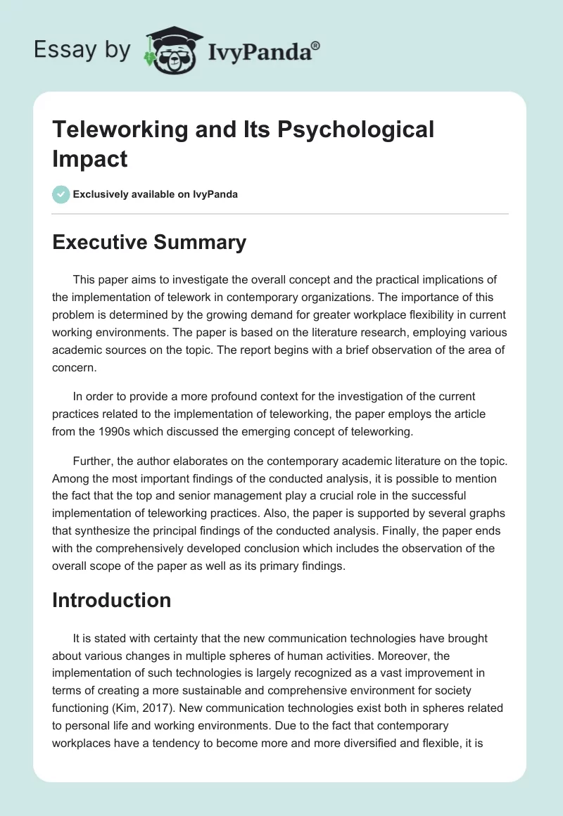 Teleworking and Its Psychological Impact. Page 1