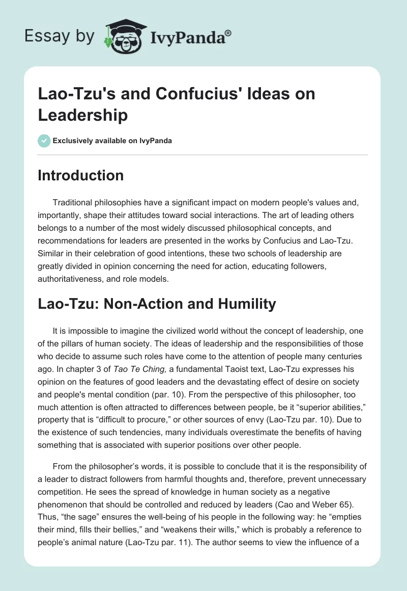 Lao-Tzu's and Confucius' Ideas on Leadership. Page 1