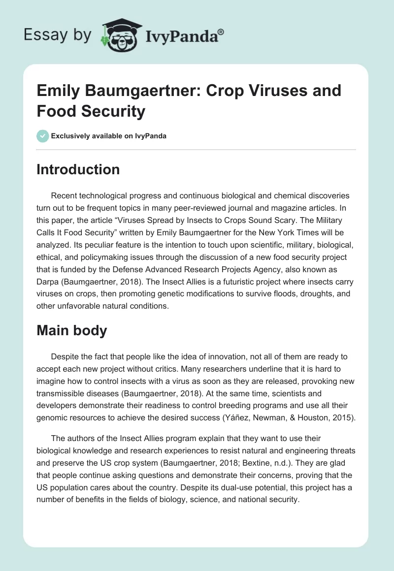 Emily Baumgaertner: Crop Viruses and Food Security. Page 1