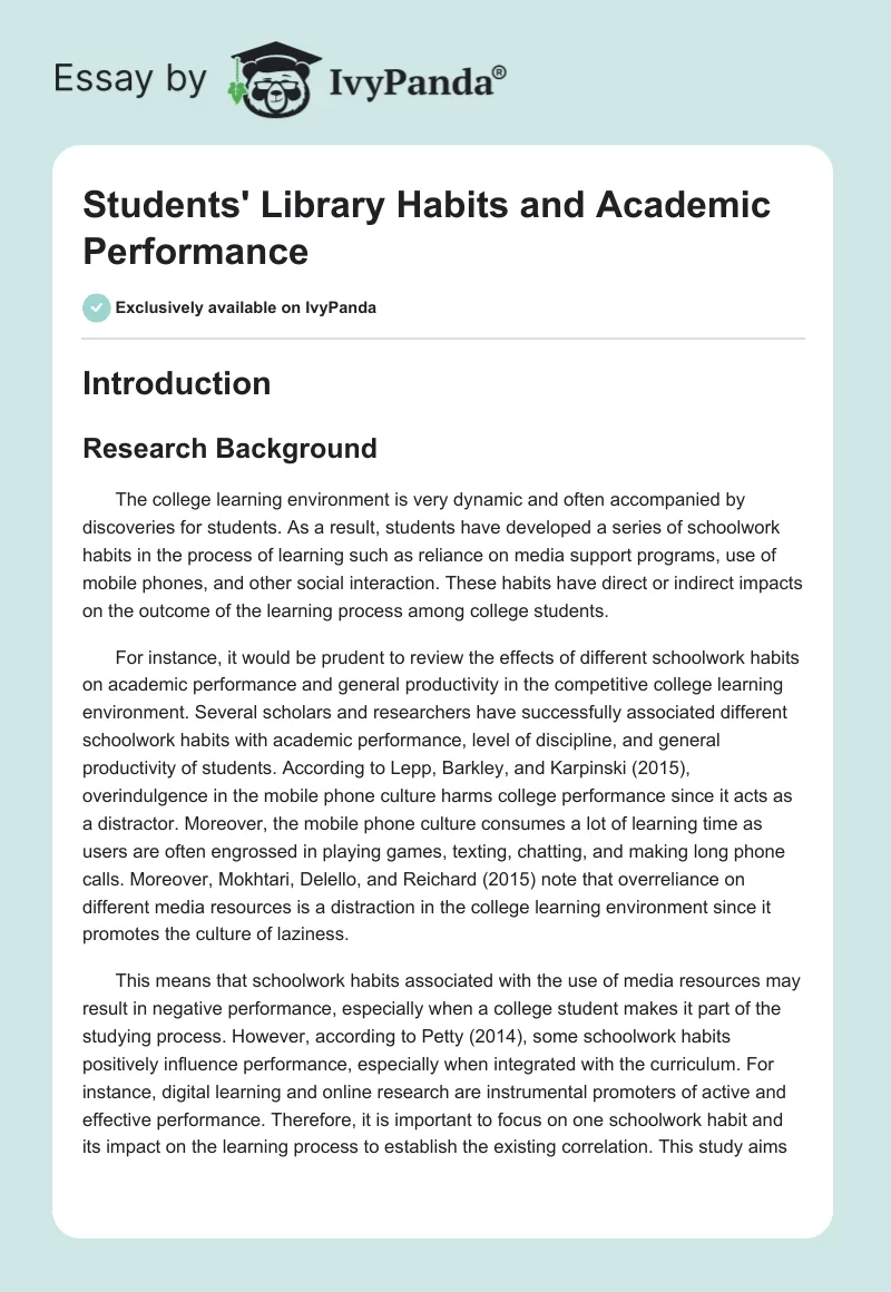 Students' Library Habits and Academic Performance. Page 1