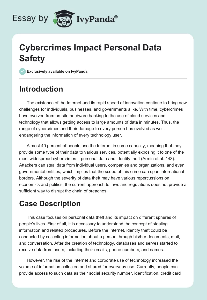 Cybercrimes Impact Personal Data Safety. Page 1