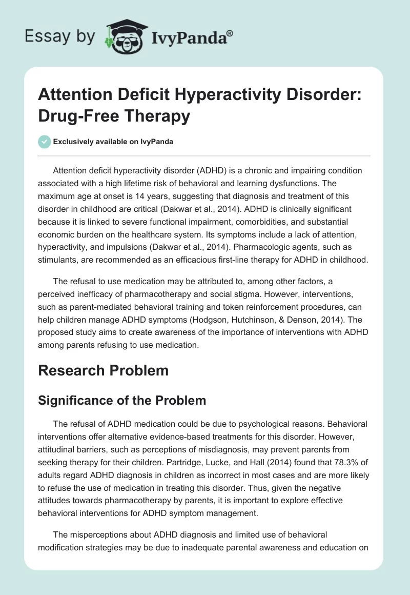Attention Deficit Hyperactivity Disorder: Drug-Free Therapy. Page 1