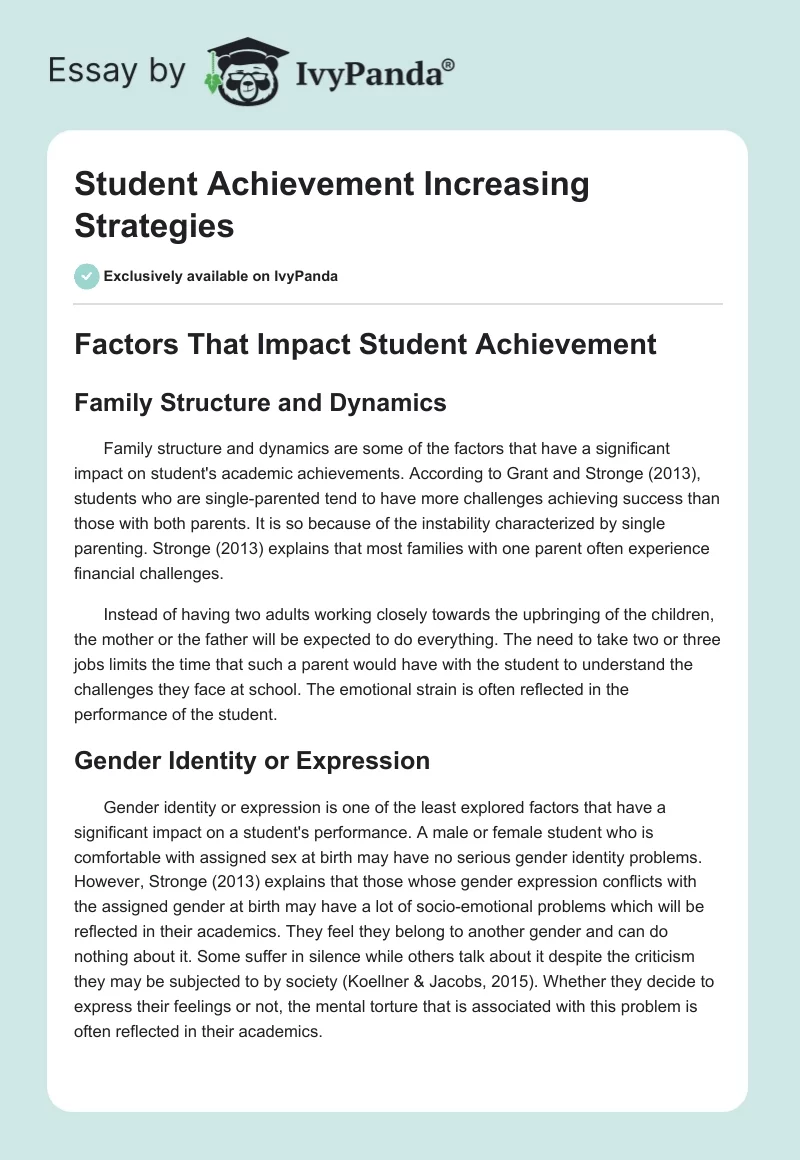 Student Achievement Increasing Strategies. Page 1