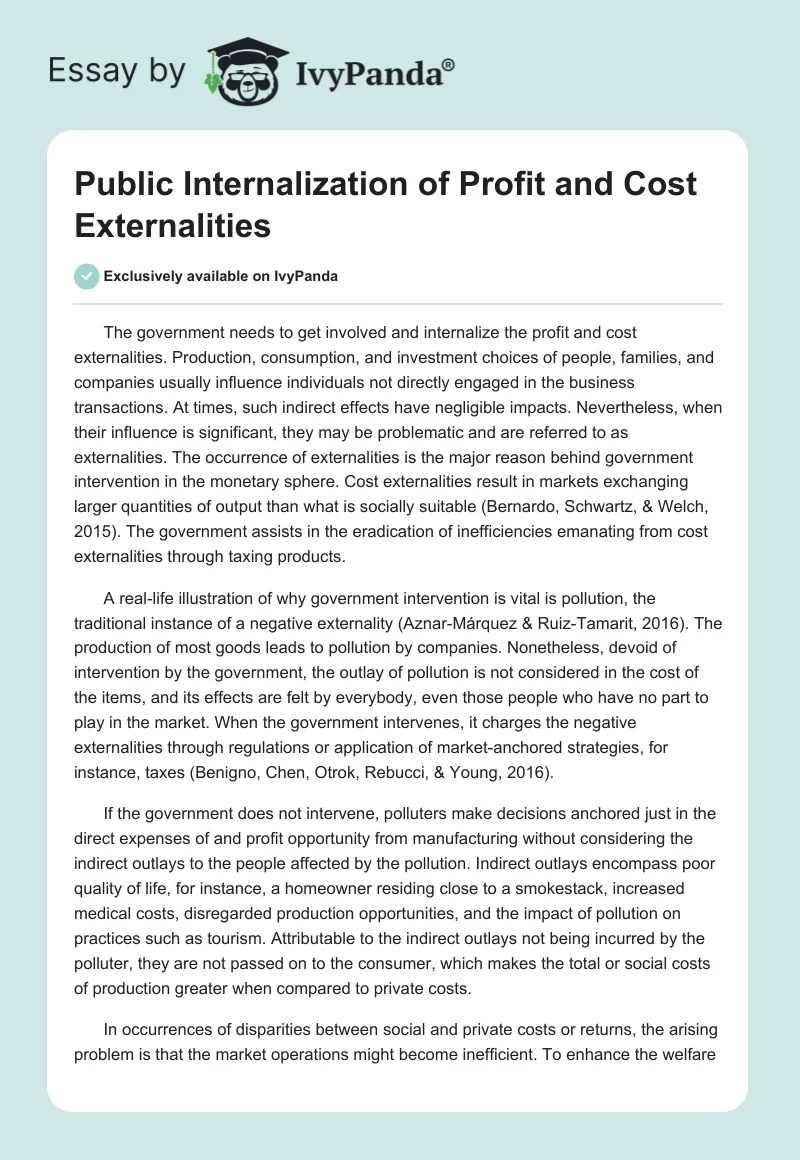 Public Internalization of Profit and Cost Externalities. Page 1