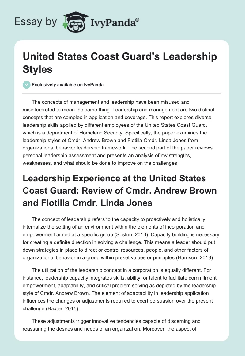 United States Coast Guard's Leadership Styles. Page 1