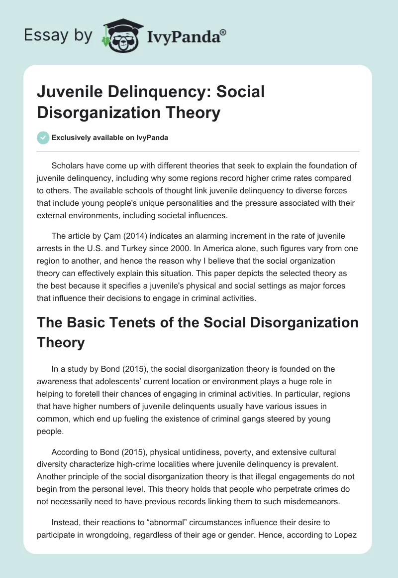 Juvenile Delinquency: Social Disorganization Theory. Page 1