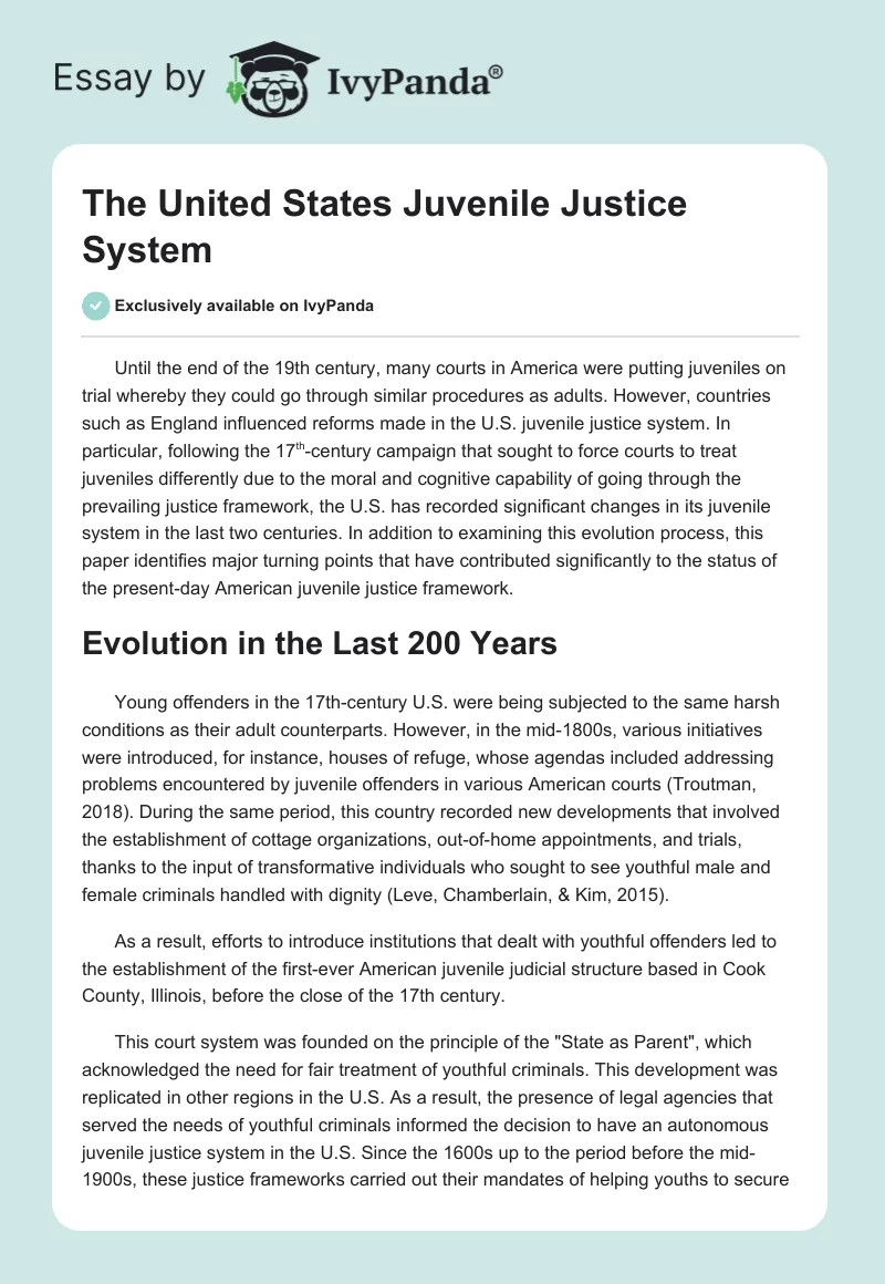 The United States Juvenile Justice System. Page 1