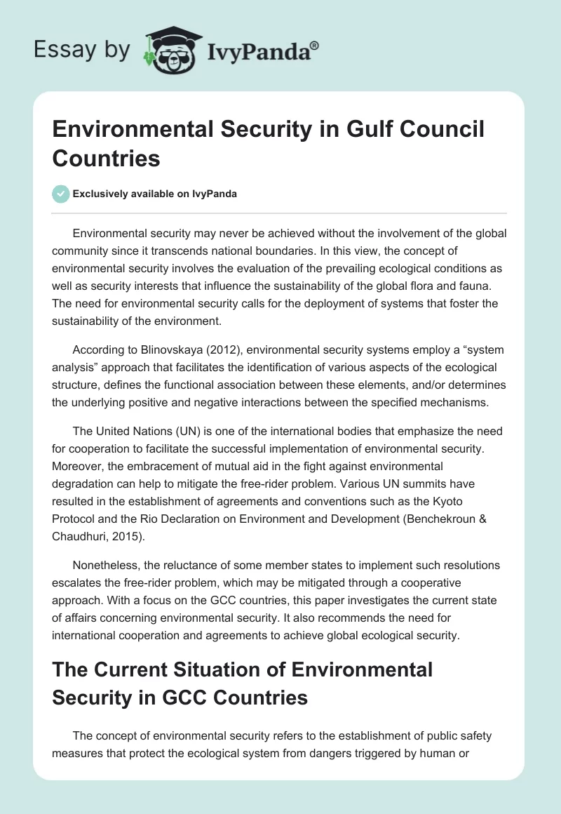 Environmental Security in Gulf Council Countries. Page 1