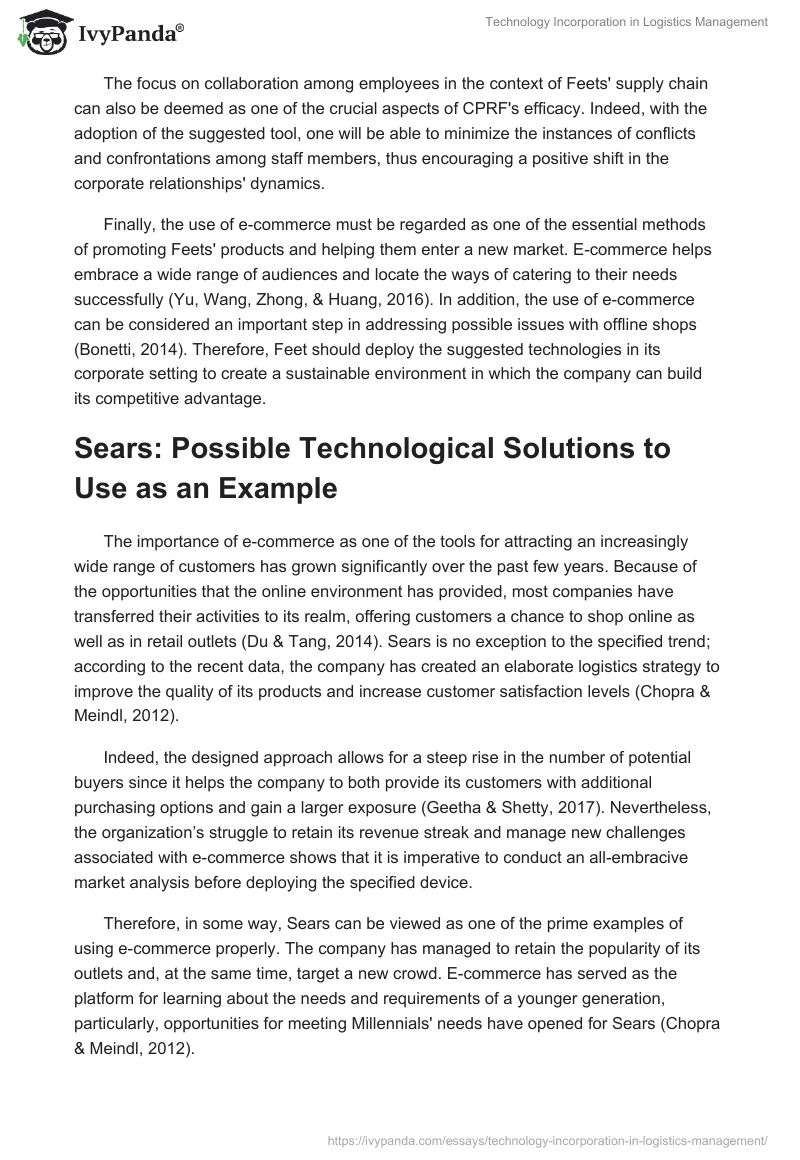 Technology Incorporation in Logistics Management. Page 2