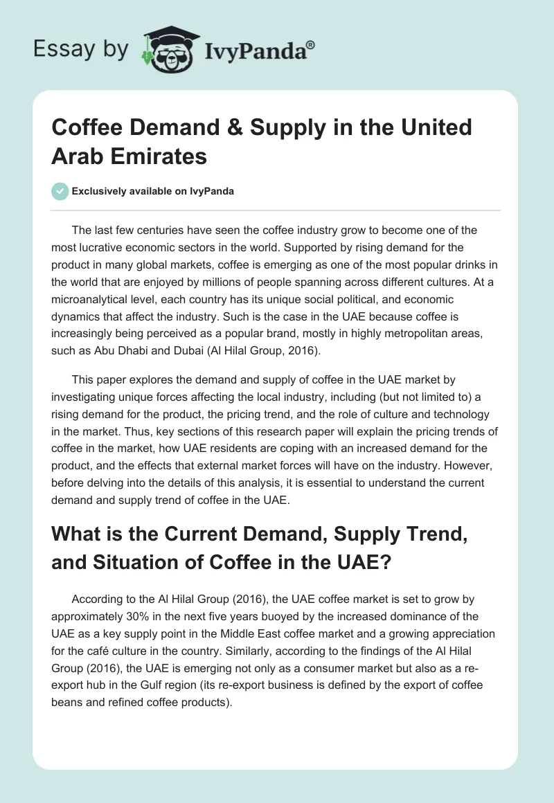 Coffee Demand & Supply in the United Arab Emirates. Page 1