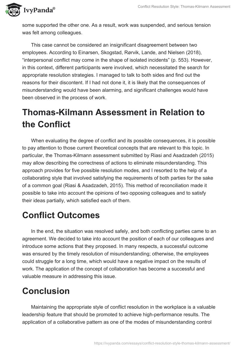 Conflict Resolution Style: Thomas-Kilmann Assessment. Page 2