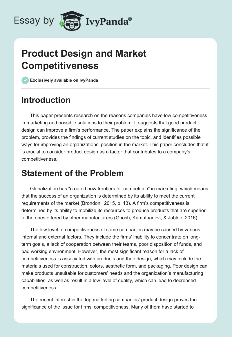 Product Design and Market Competitiveness. Page 1
