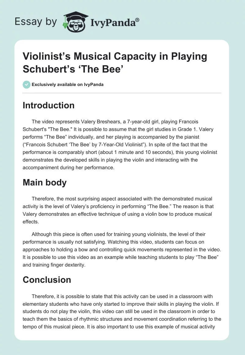 Violinist’s Musical Capacity in Playing Schubert’s ‘The Bee’. Page 1