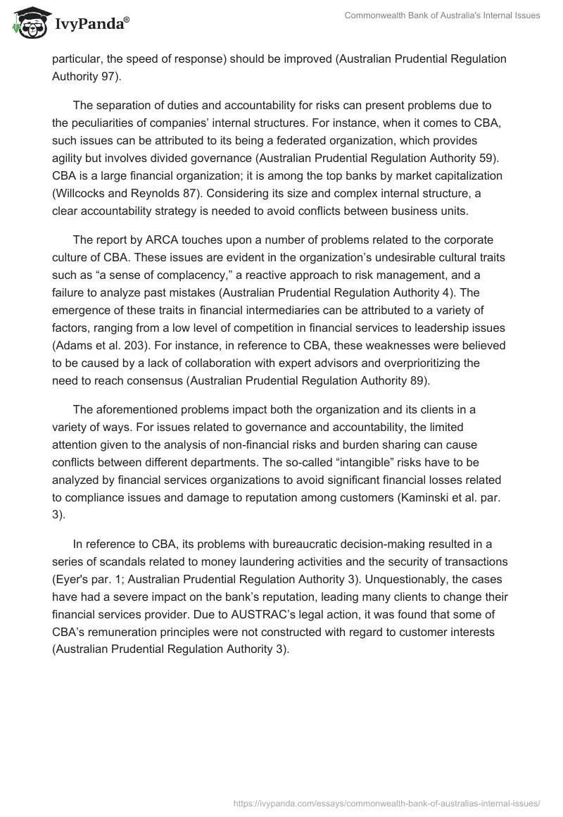 Commonwealth Bank of Australia's Internal Issues. Page 2