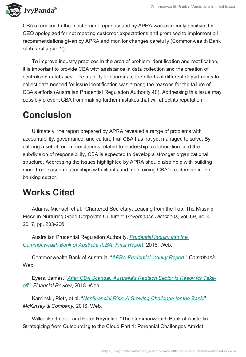 Commonwealth Bank of Australia's Internal Issues. Page 4