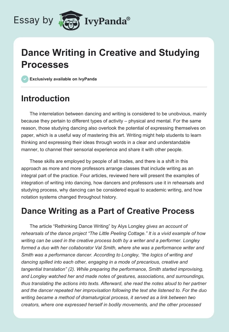 Dance Writing in Creative and Studying Processes. Page 1