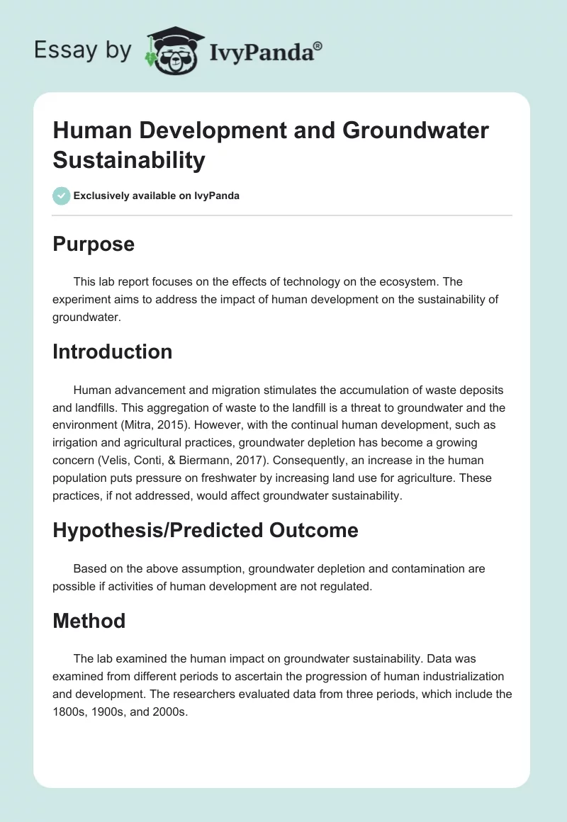 Human Development and Groundwater Sustainability. Page 1