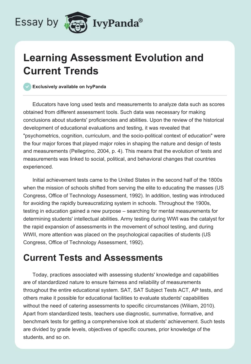 Learning Assessment Evolution and Current Trends. Page 1