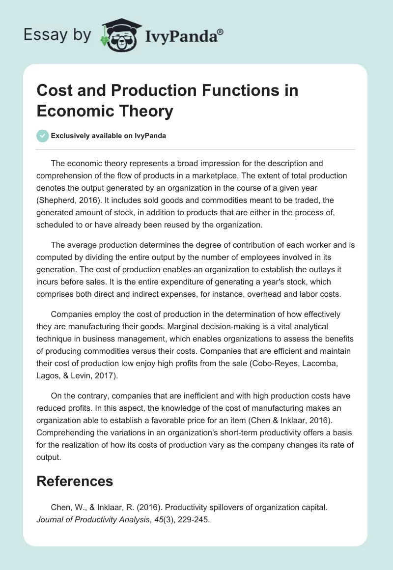 Cost and Production Functions in Economic Theory. Page 1