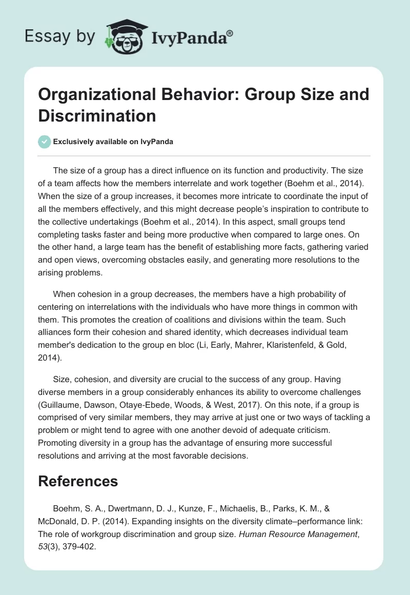 Organizational Behavior: Group Size and Discrimination. Page 1
