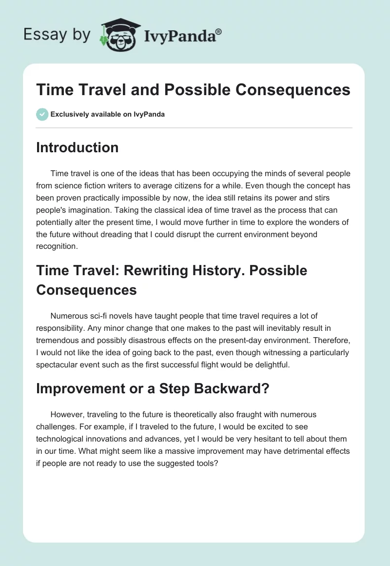 Time Travel and Possible Consequences. Page 1