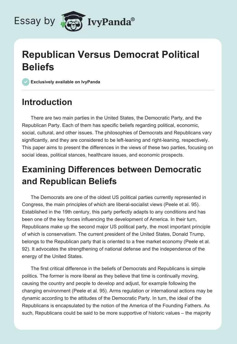 Republican Versus Democrat Political Beliefs. Page 1