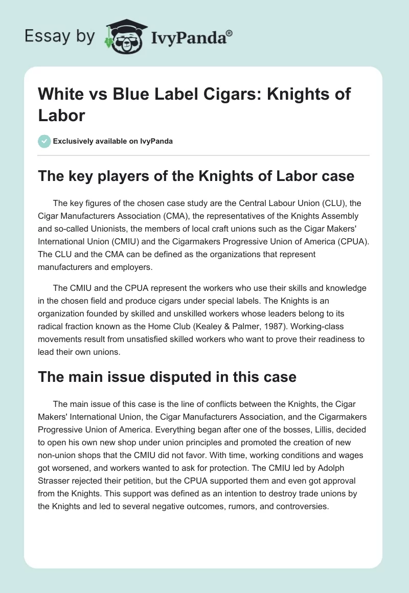 White vs Blue Label Cigars: Knights of Labor. Page 1