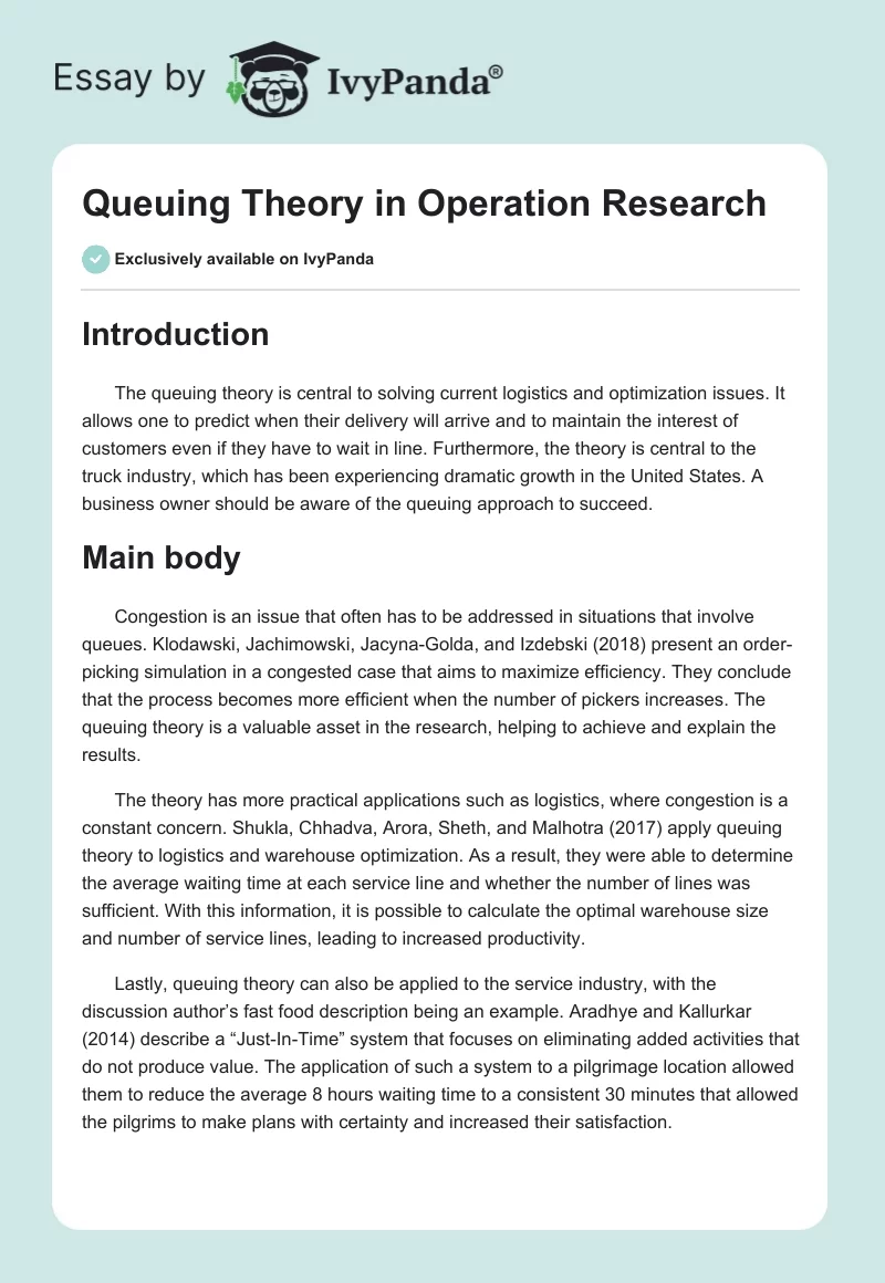Queuing Theory in Operation Research. Page 1