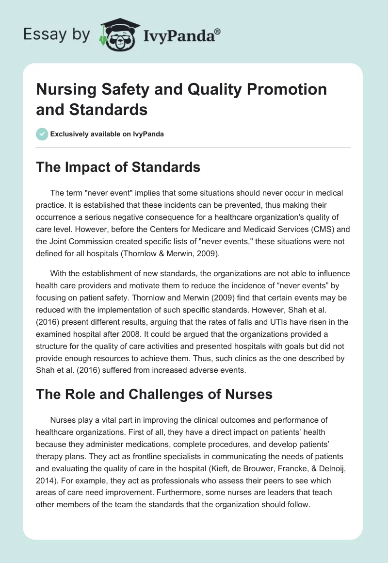 Nursing Safety and Quality Promotion and Standards. Page 1