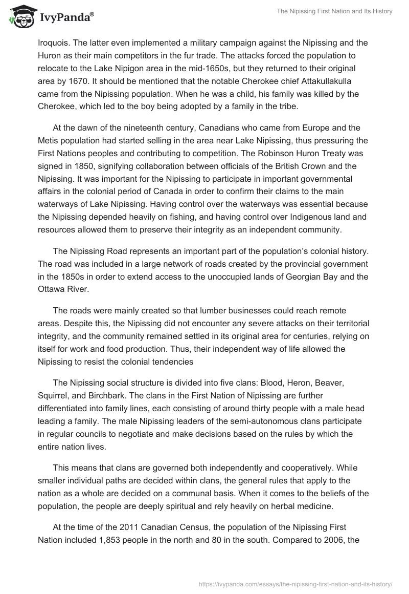 The Nipissing First Nation and Its History. Page 2