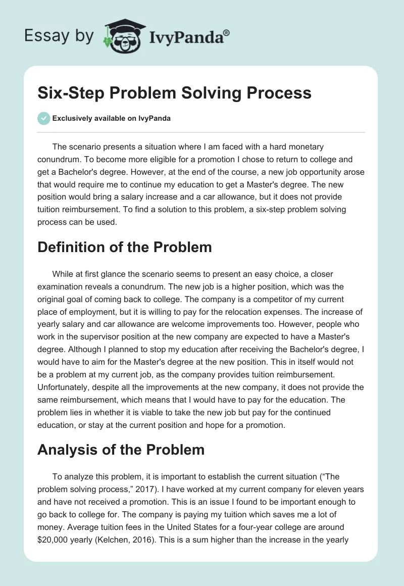 Six-Step Problem Solving Process. Page 1