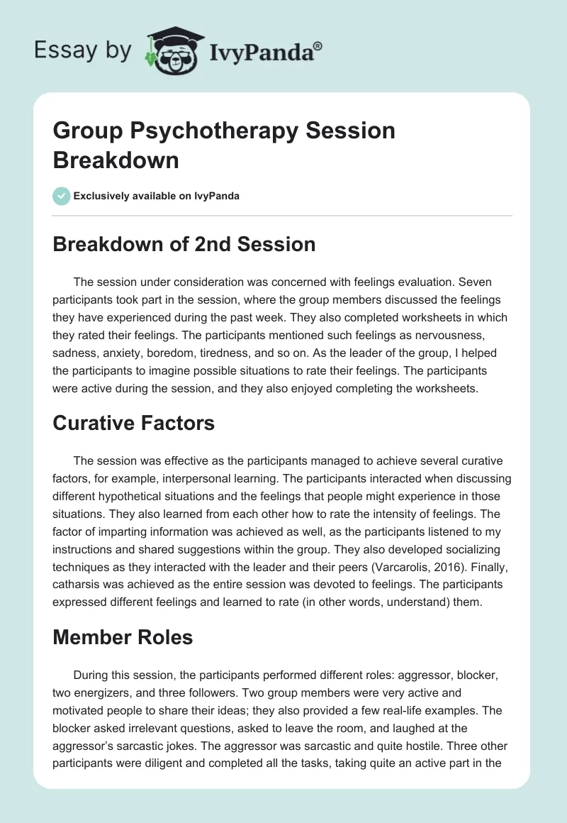 Group Psychotherapy Session Breakdown. Page 1