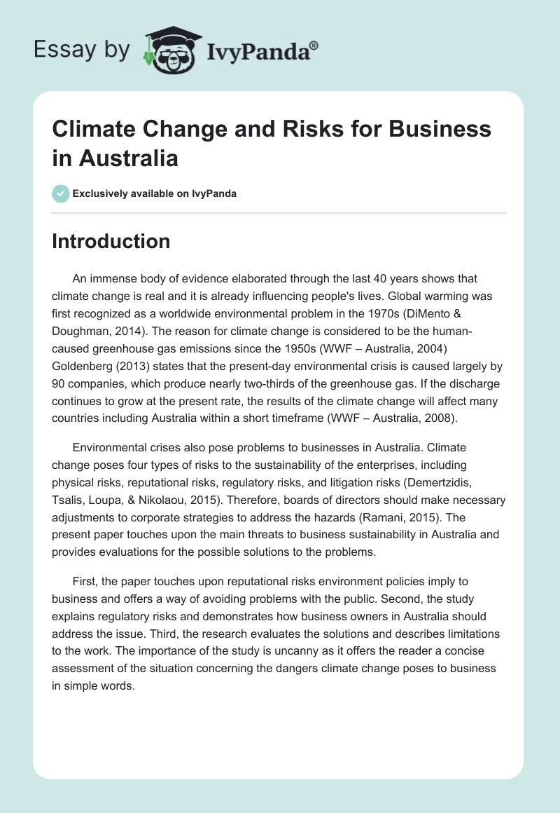 Climate Change and Risks for Business in Australia. Page 1