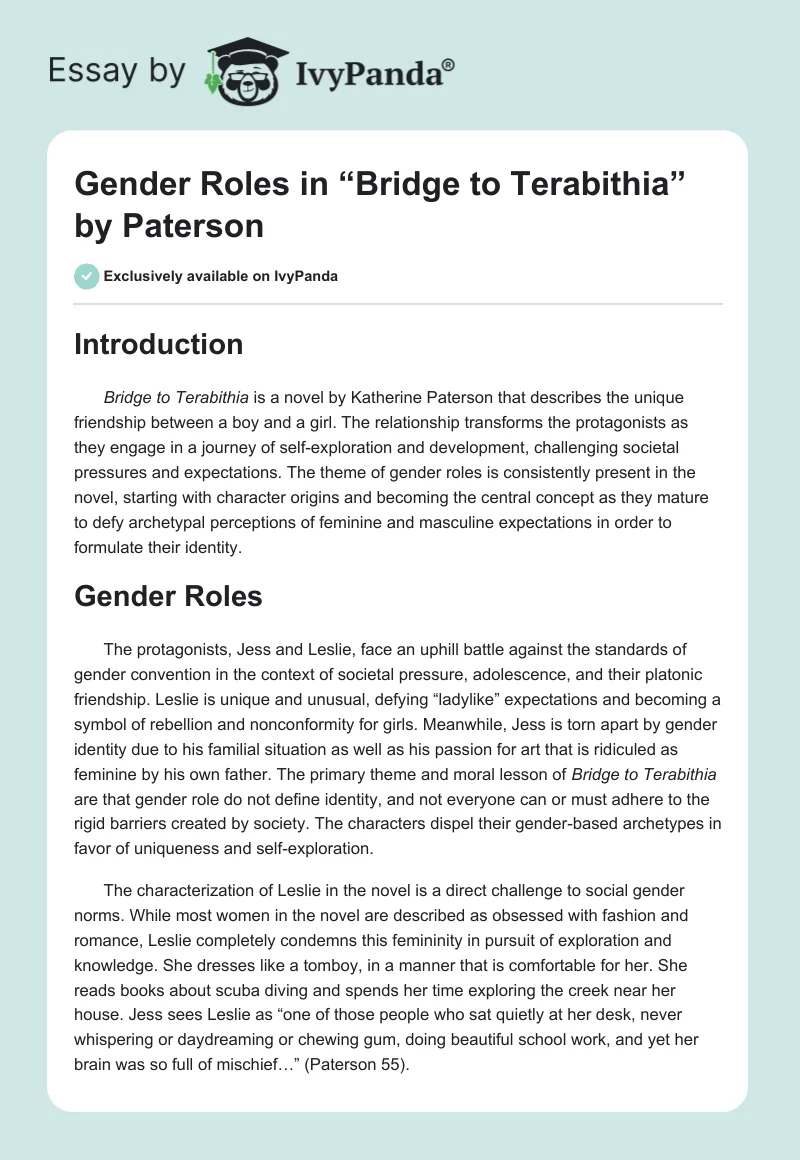 Gender Roles in “Bridge to Terabithia” by Paterson. Page 1