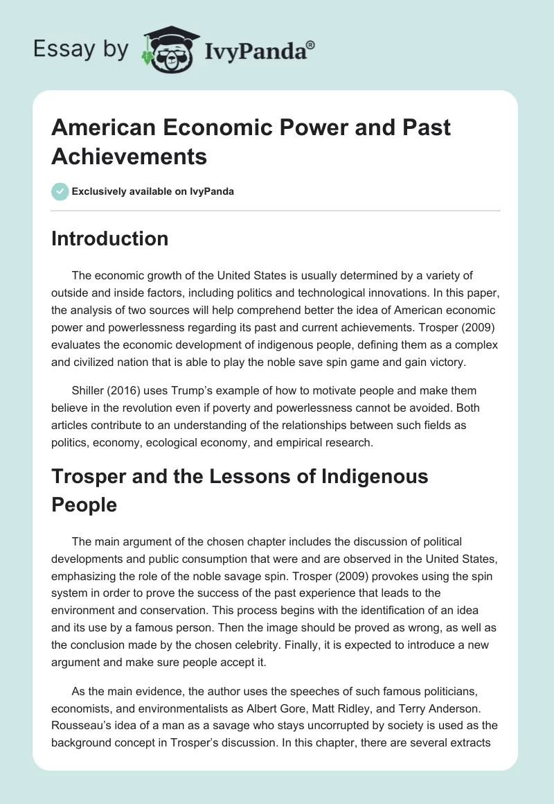 American Economic Power and Past Achievements. Page 1