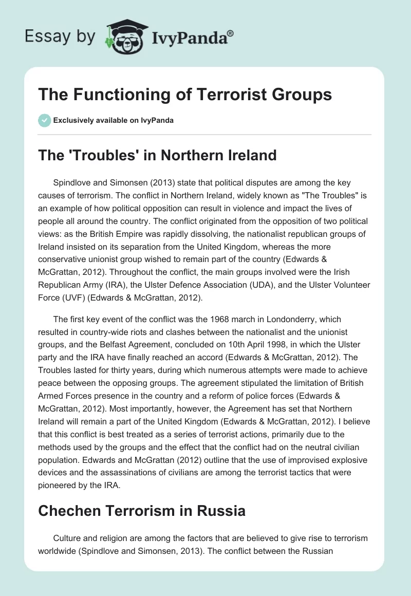 The Functioning of Terrorist Groups. Page 1