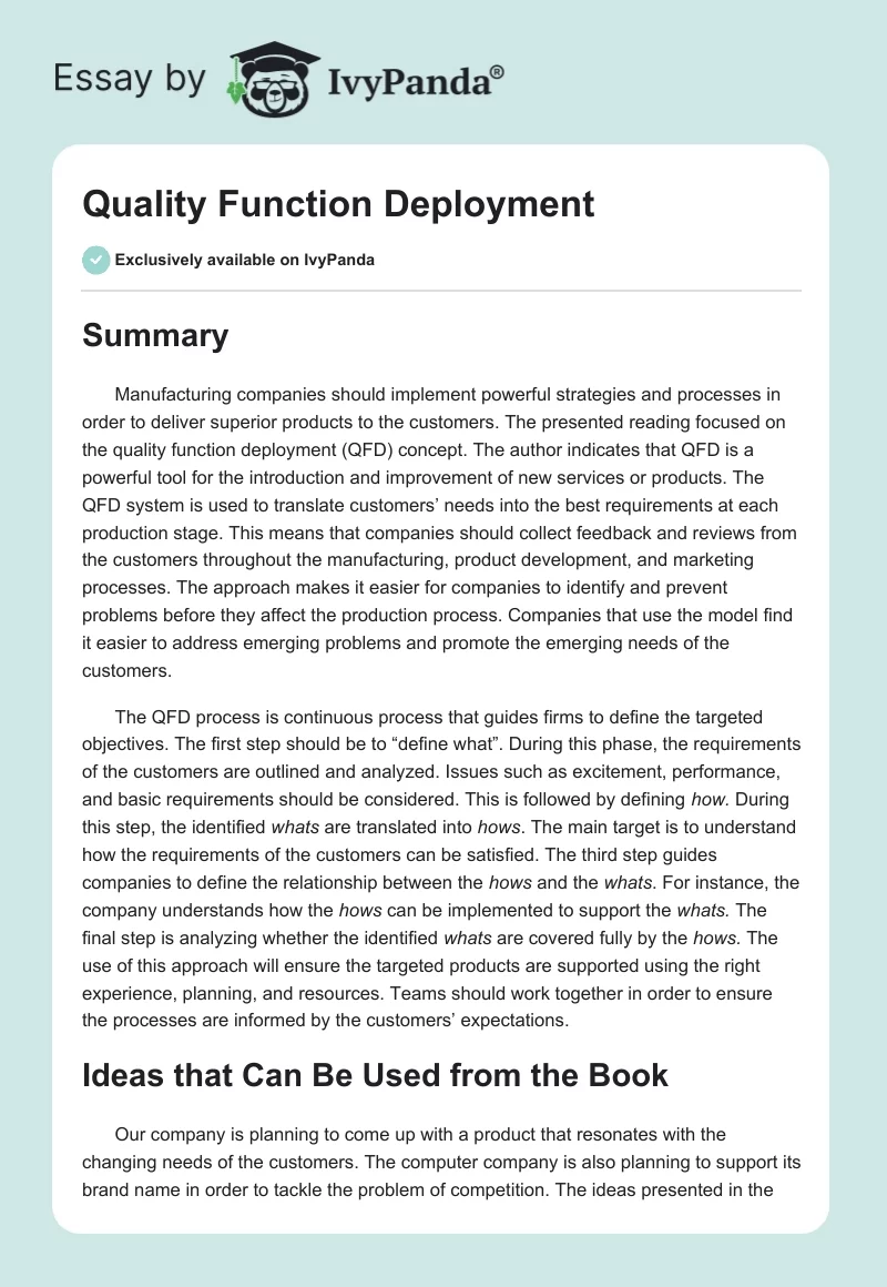 Quality Function Deployment. Page 1