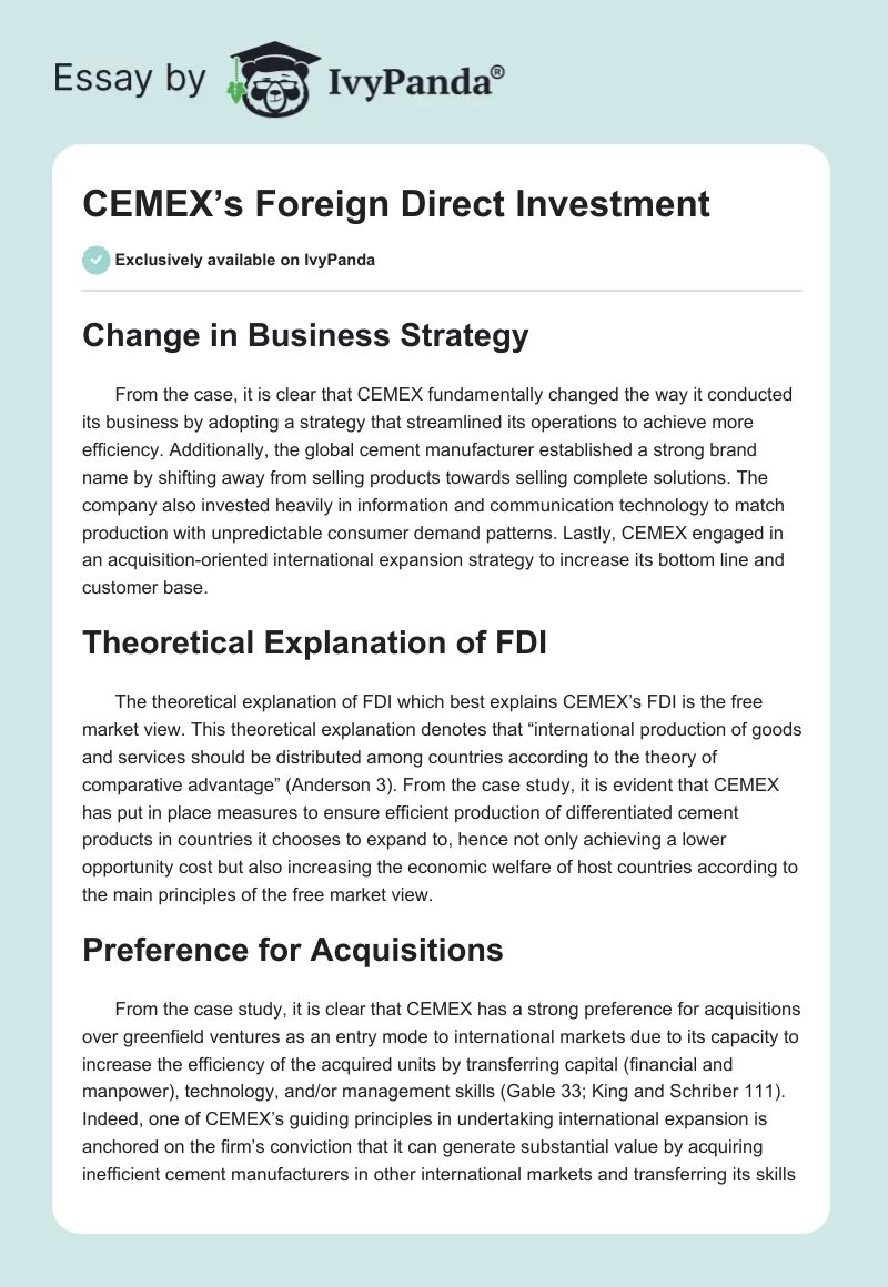 CEMEX’s Foreign Direct Investment. Page 1