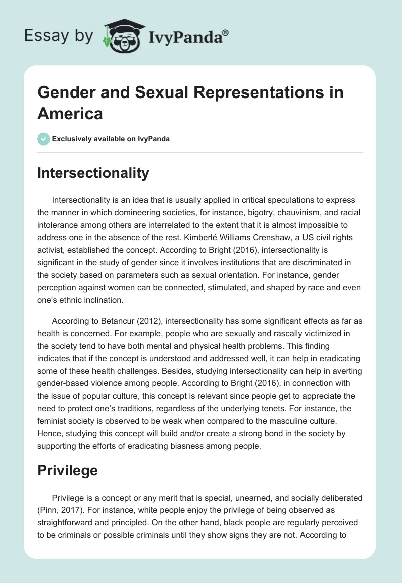 Gender and Sexual Representations in America. Page 1